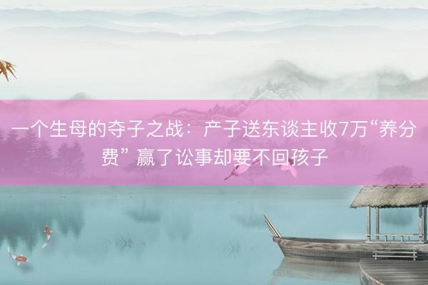 一个生母的夺子之战：产子送东谈主收7万“养分费” 赢了讼事却要不回孩子