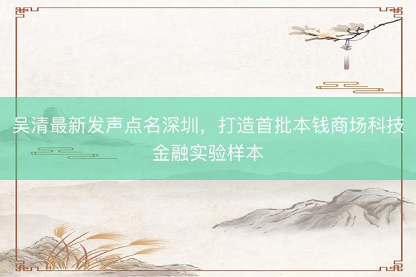 吴清最新发声点名深圳，打造首批本钱商场科技金融实验样本